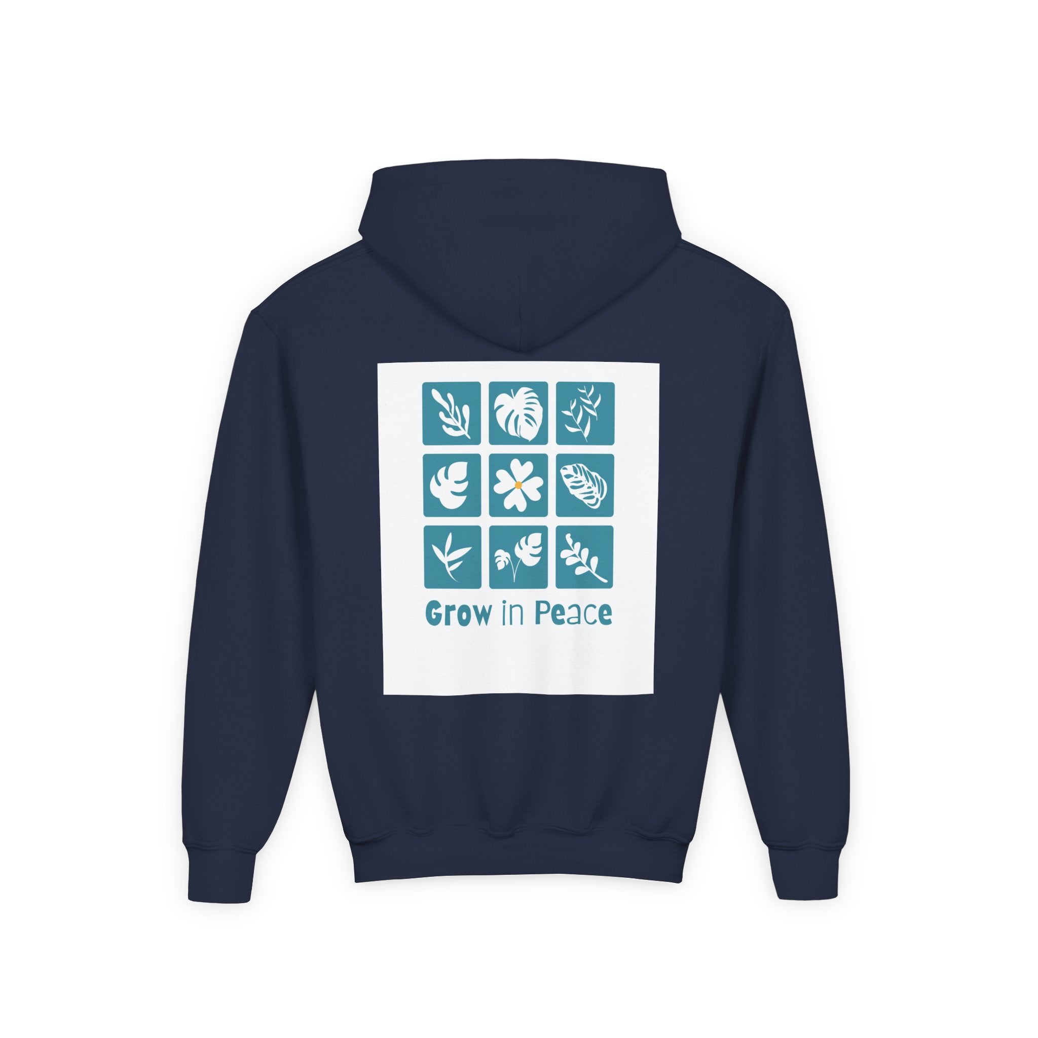 Youth Hoodie — 'Book Club' Front Logo & 'Grow In Peace' Botanical Back Graphic