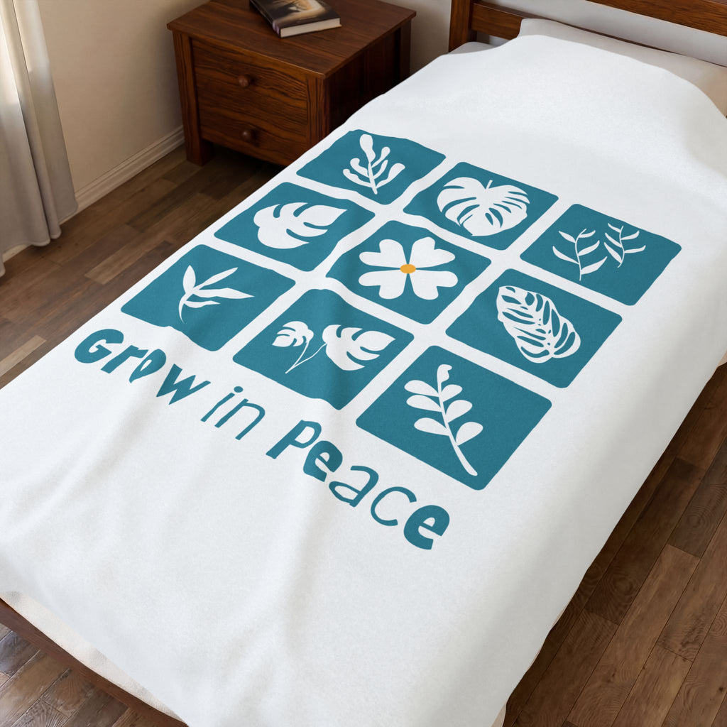 Velveteen Blanket — "Grow in Peace" Botanical Plush Throw