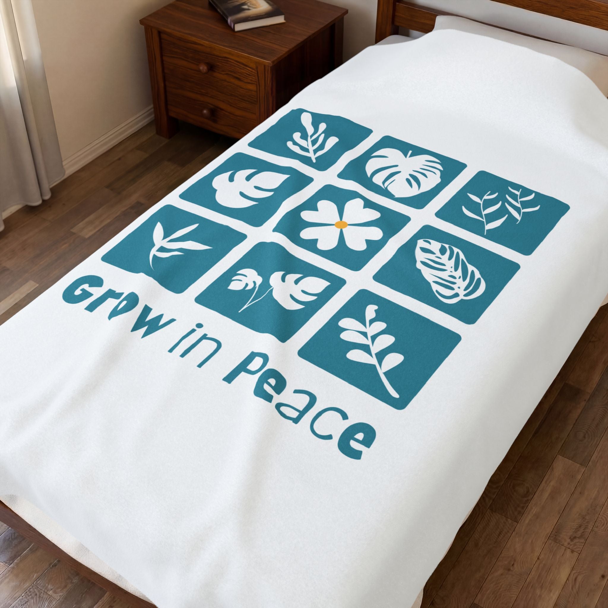 Velveteen Blanket — "Grow in Peace" Botanical Plush Throw