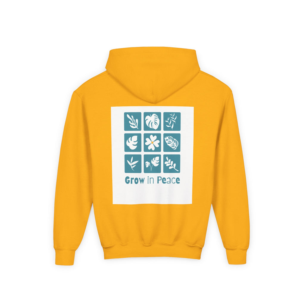 Youth Hoodie — 'Book Club' Front Logo & 'Grow In Peace' Botanical Back Graphic