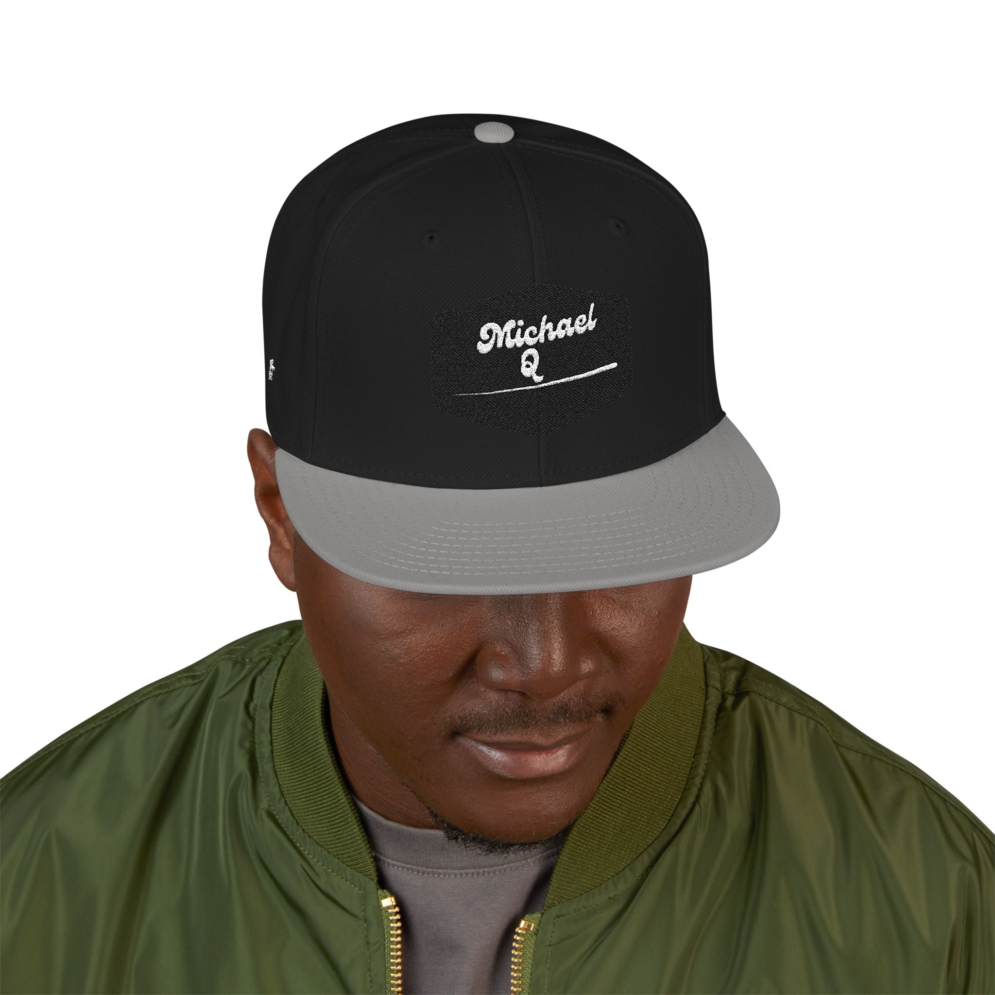 Embroidered 'Stoked' Snapback Hat — Black & Charcoal Skate Cap