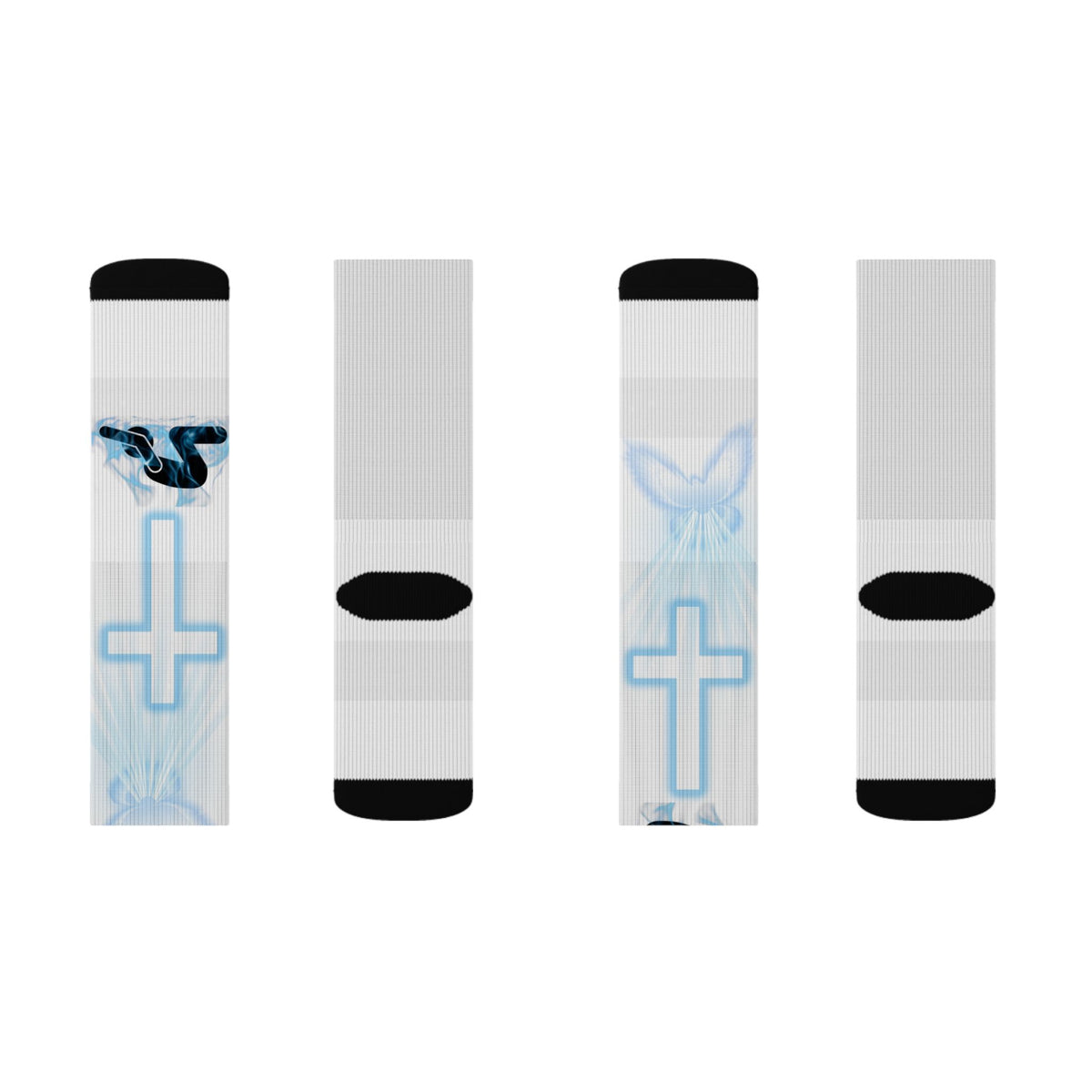 Blue Neon Cross Sublimation Socks — Gothic Streetwear Crew Socks