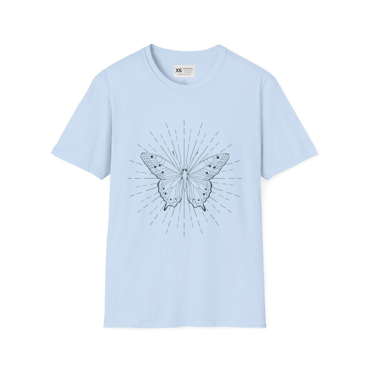 Butterfly Line Art T-Shirt — Minimal Sunburst Graphic