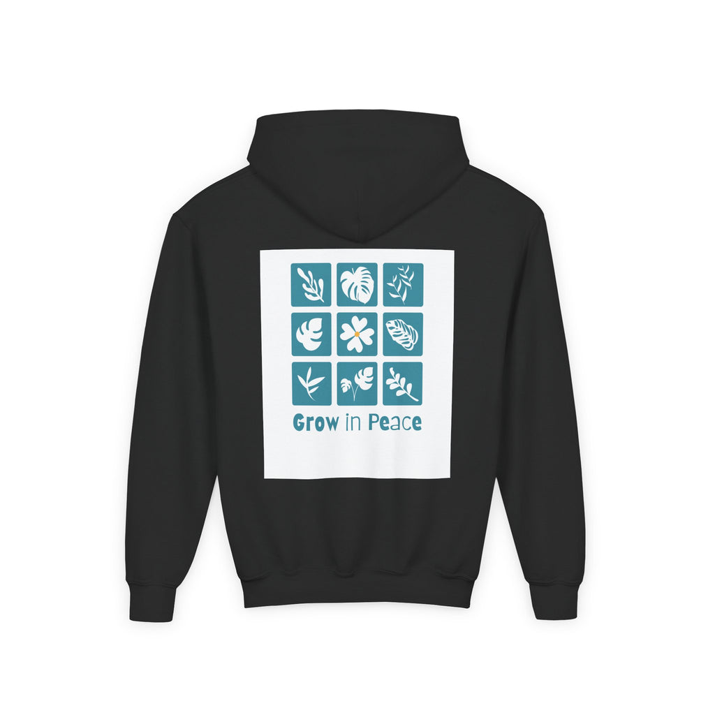 Youth Hoodie — 'Book Club' Front Logo & 'Grow In Peace' Botanical Back Graphic