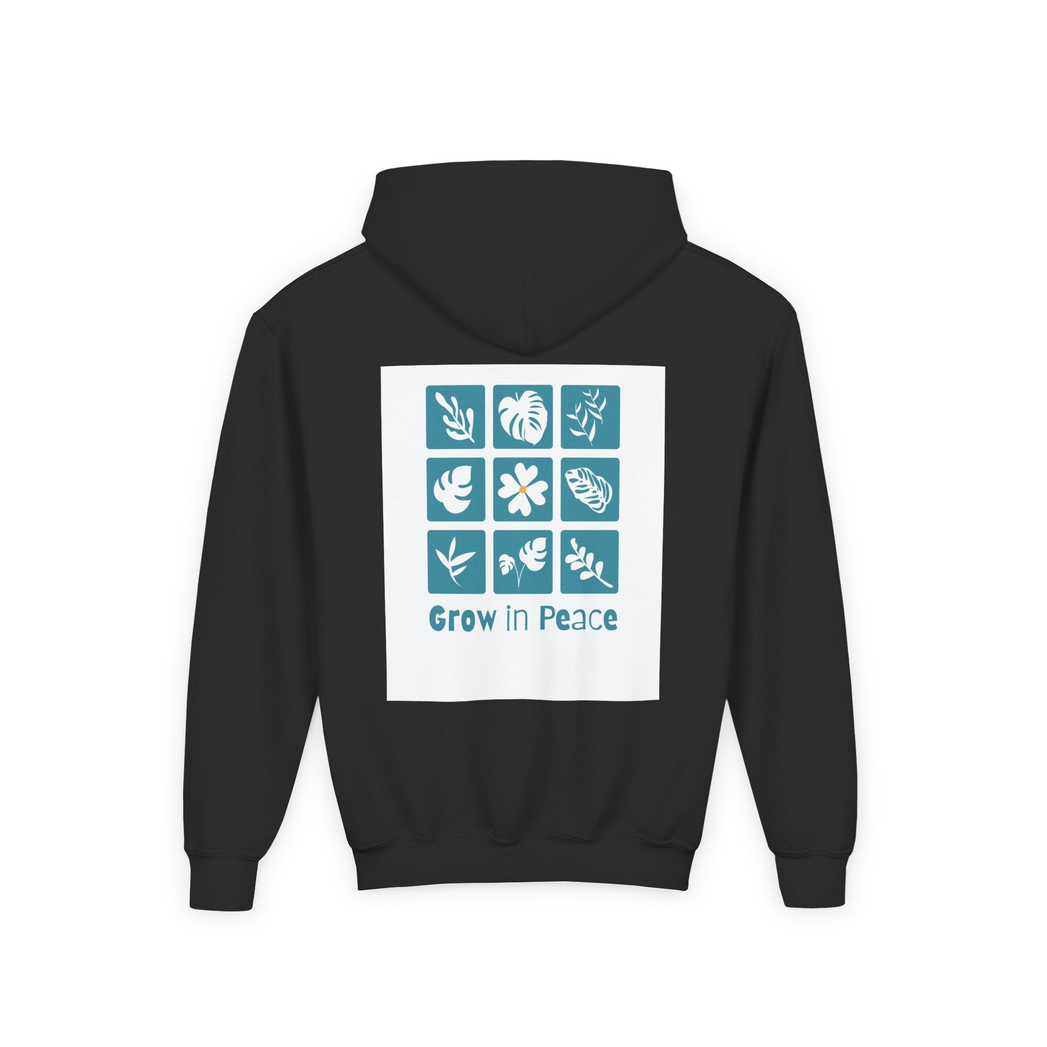 Youth Hoodie — 'Book Club' Front Logo & 'Grow In Peace' Botanical Back Graphic