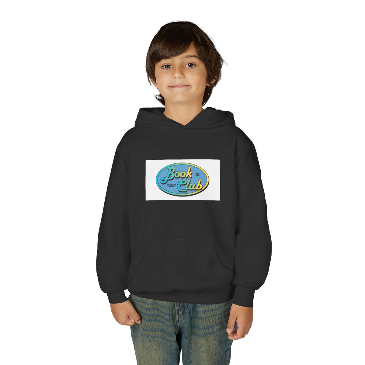 Youth Hoodie — 'Book Club' Front Logo & 'Grow In Peace' Botanical Back Graphic