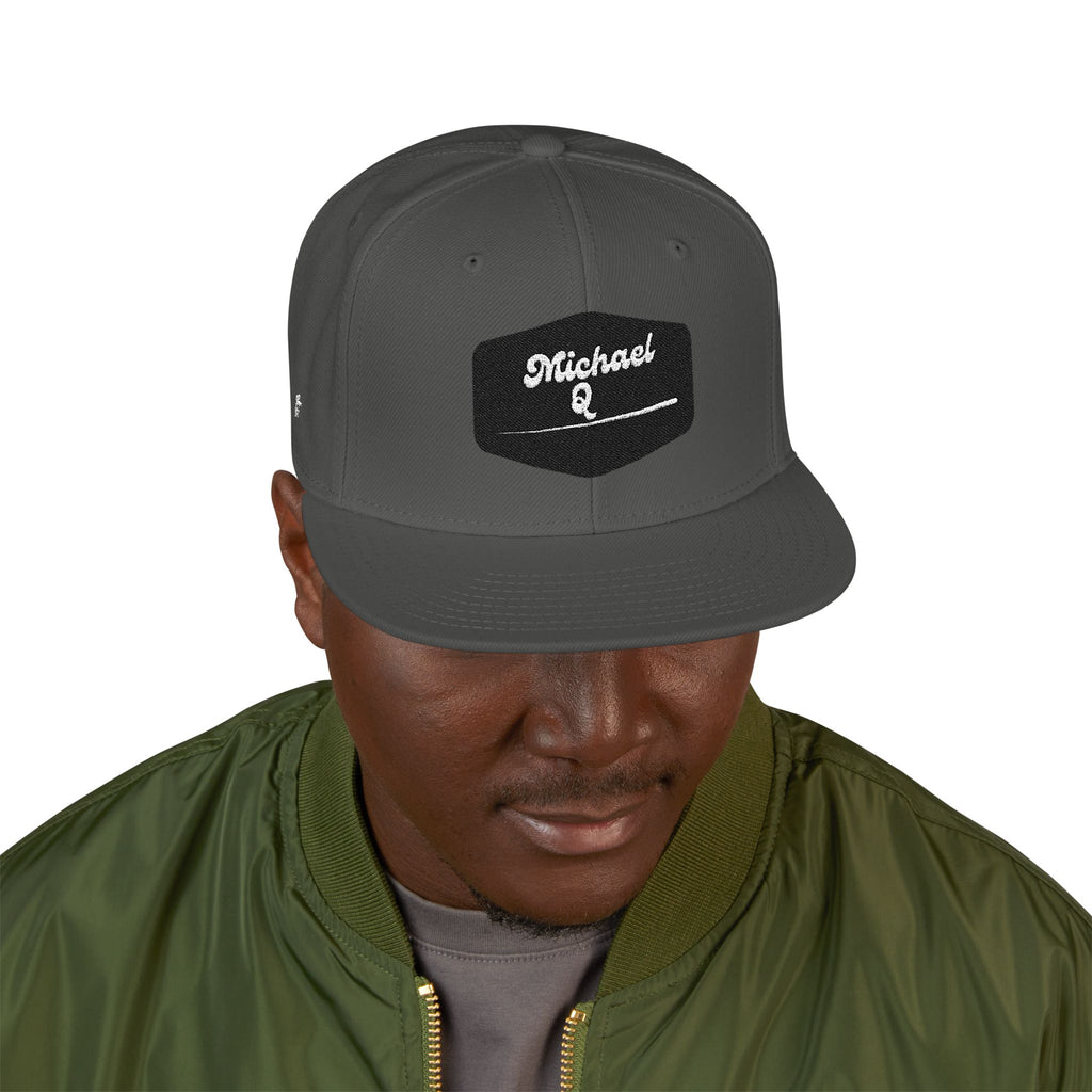 Embroidered 'Stoked' Snapback Hat — Black & Charcoal Skate Cap