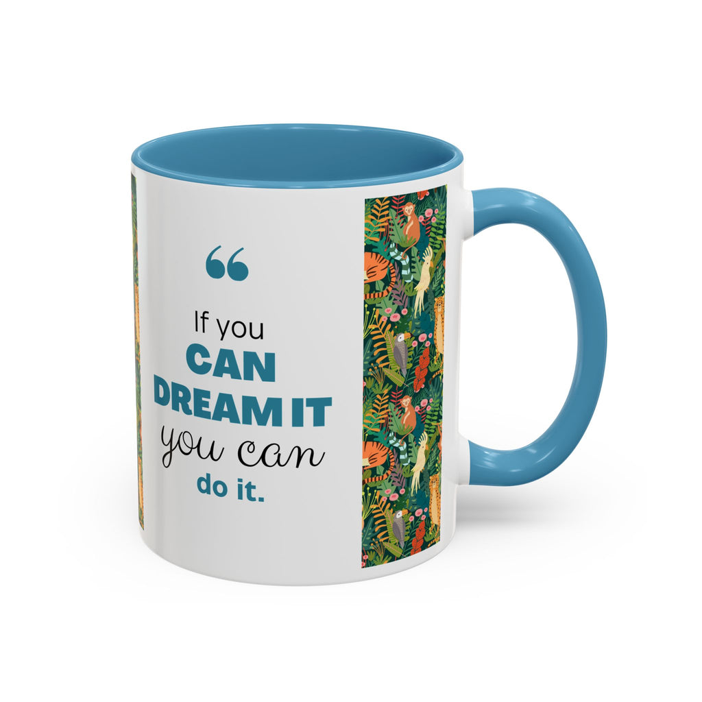Tropical Jungle Animal Accent Coffee Mug — Colorful Parrot, Tiger & Leopard Pattern (11/15 oz)