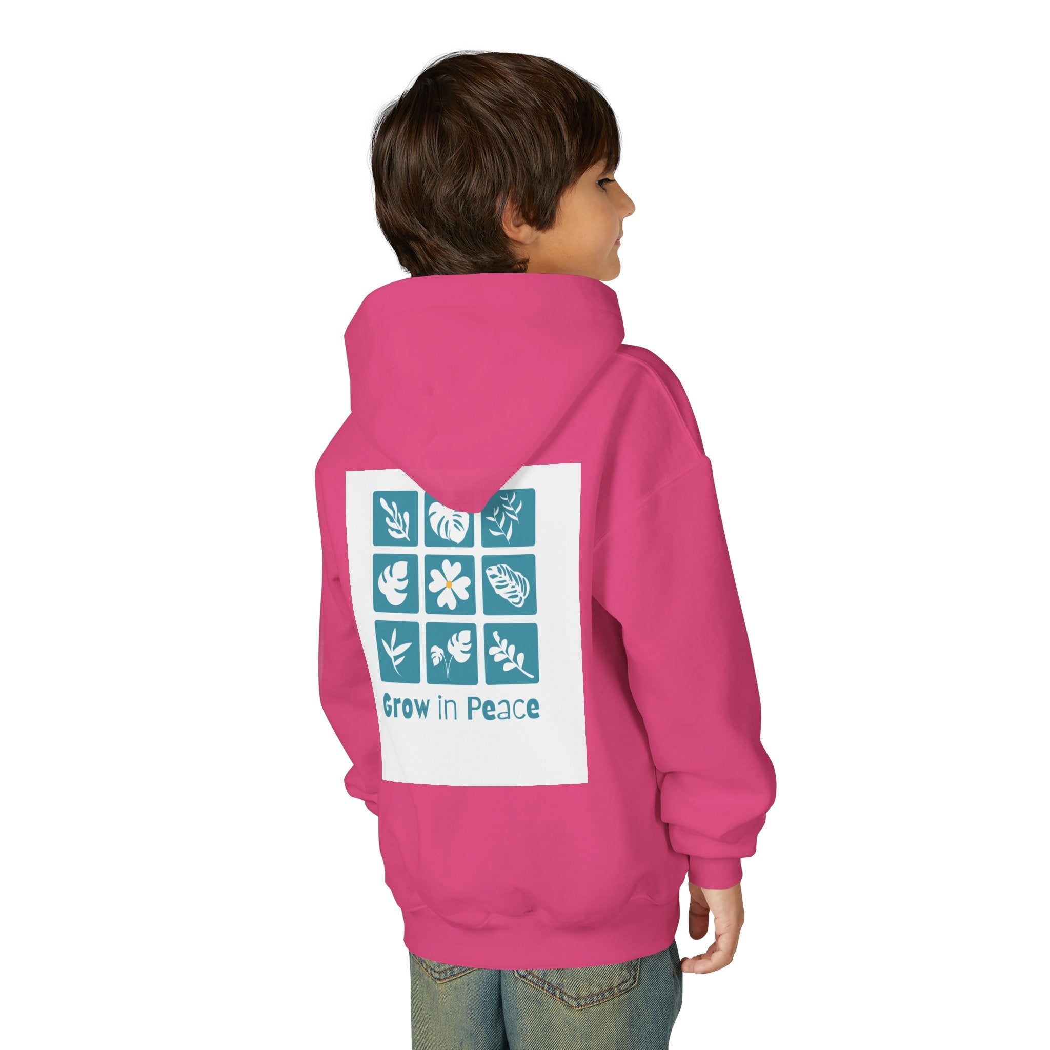 Youth Hoodie — 'Book Club' Front Logo & 'Grow In Peace' Botanical Back Graphic
