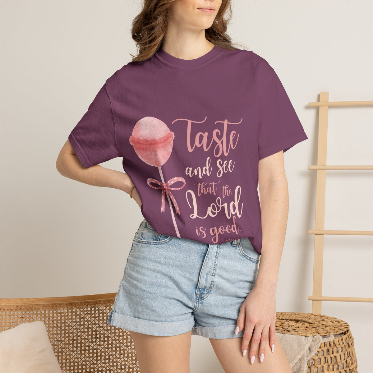 Christian Lollipop Tee — "Taste and See that the Lord is Good" Pink Faith T-Shirt