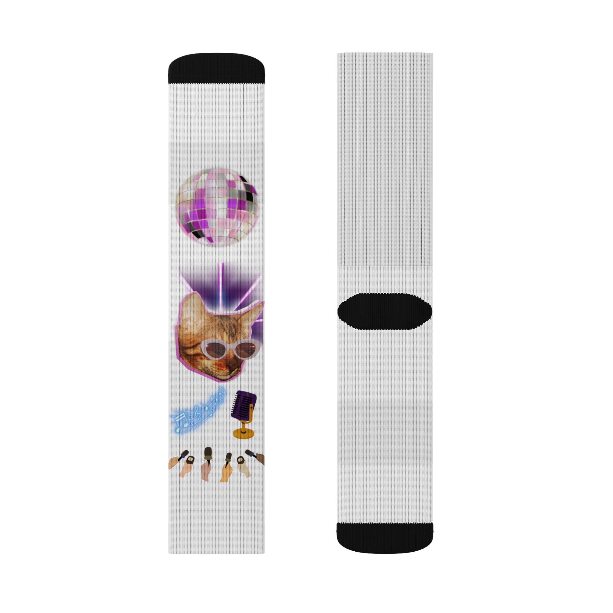 Colorful Disco Cat Sublimation Socks — Funky Novelty Crew Socks
