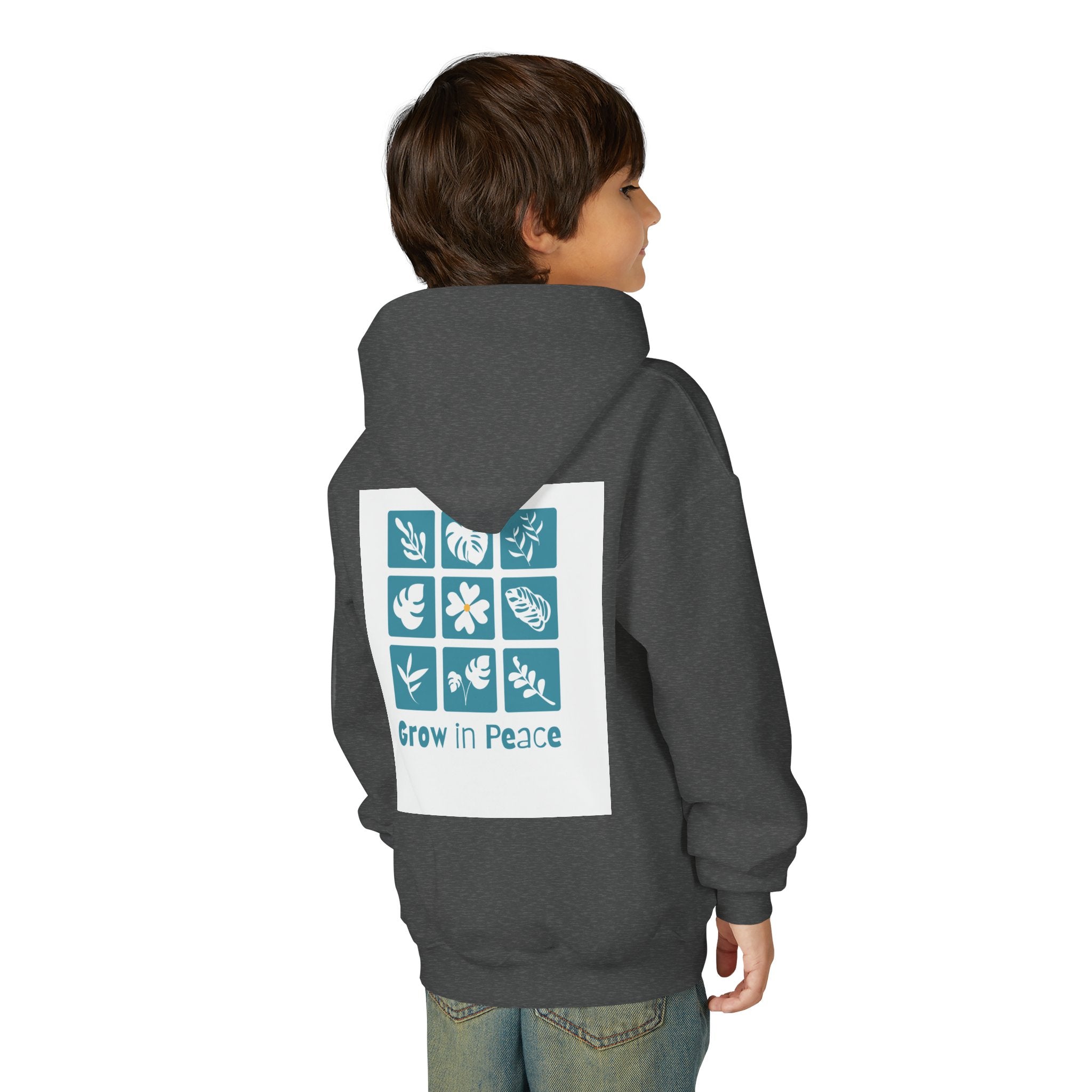 Youth Hoodie — 'Book Club' Front Logo & 'Grow In Peace' Botanical Back Graphic