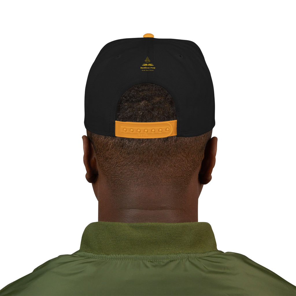 Embroidered 'Stoked' Snapback Hat — Black & Charcoal Skate Cap