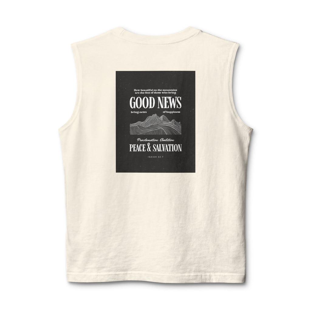 Muscle Tank — "Good News: Peace & Salvation" Graphic World Map Tee