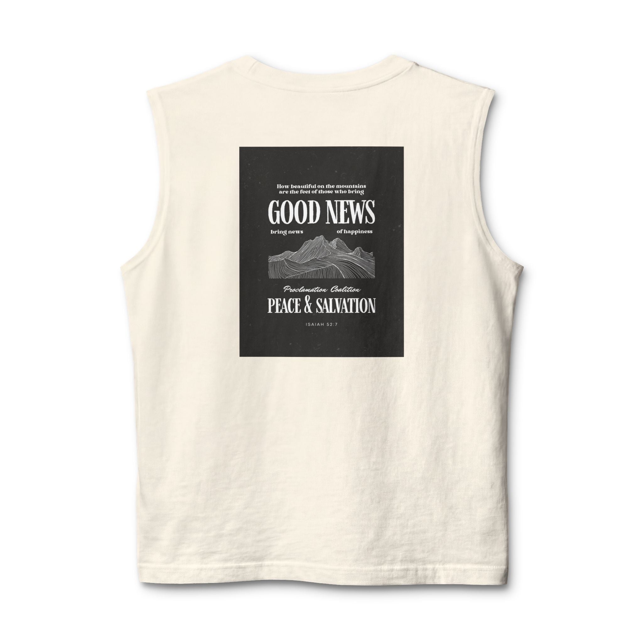 Muscle Tank — "Good News: Peace & Salvation" Graphic World Map Tee