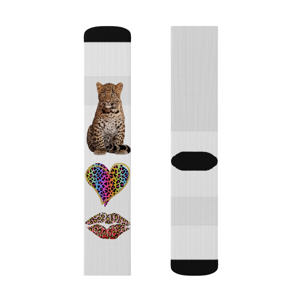 Leopard Hearts Sublimation Socks — Colorful Animal Print Cat Crew Socks