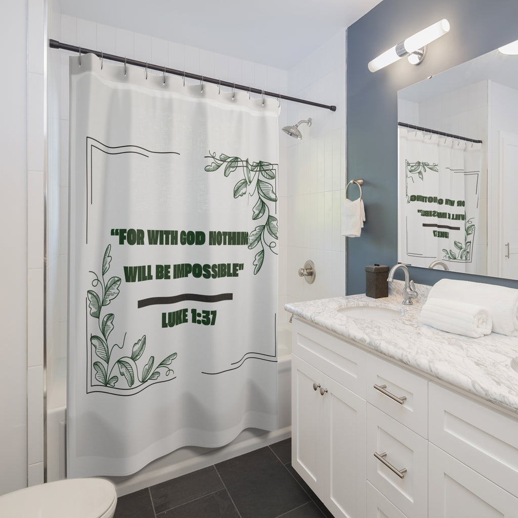 Luke 1:37 Shower Curtain – "For With God Nothing Will Be Impossible" Christian Bath Decor