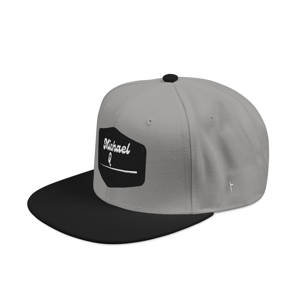 Embroidered 'Stoked' Snapback Hat — Black & Charcoal Skate Cap