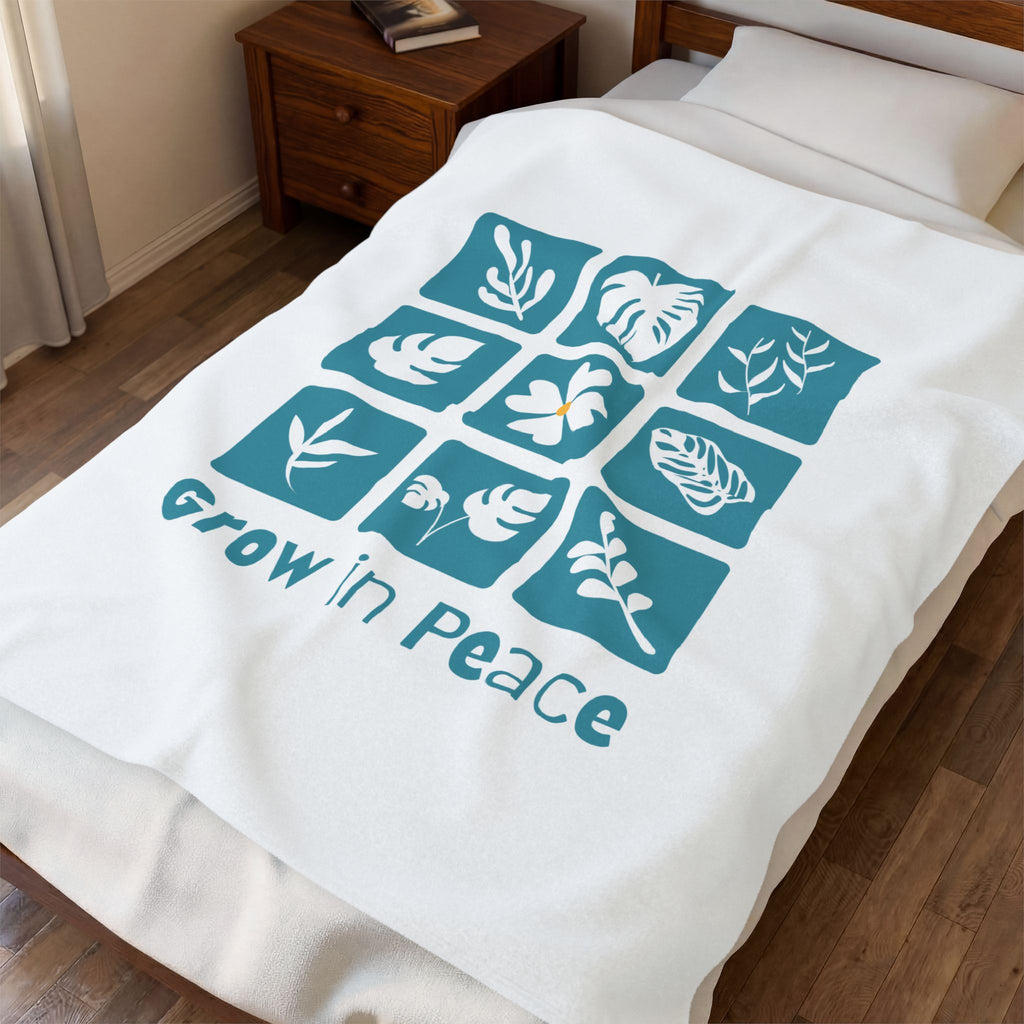 Velveteen Blanket — "Grow in Peace" Botanical Plush Throw