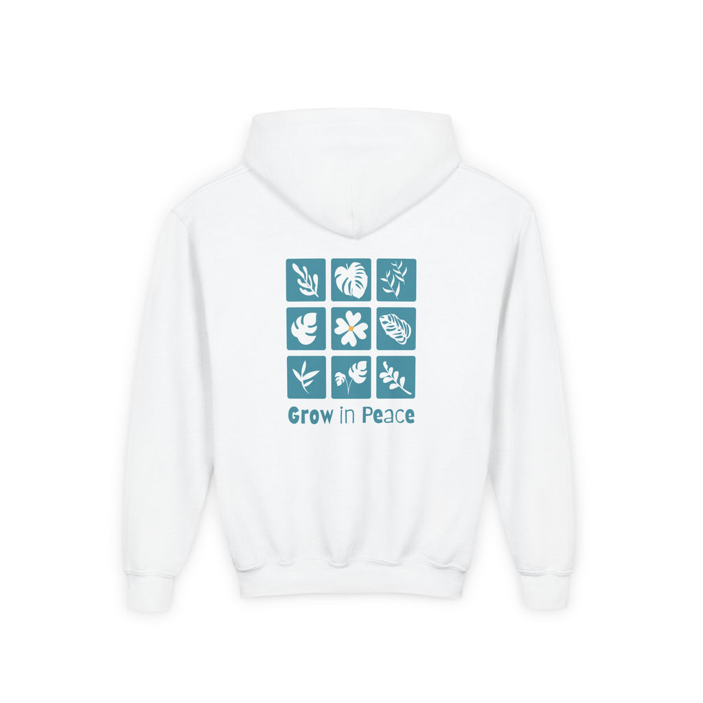 Youth Hoodie — 'Book Club' Front Logo & 'Grow In Peace' Botanical Back Graphic