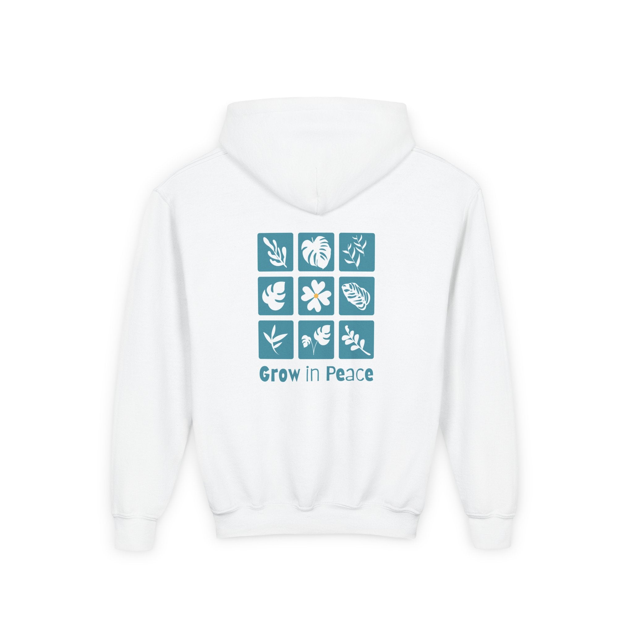 Youth Hoodie — 'Book Club' Front Logo & 'Grow In Peace' Botanical Back Graphic