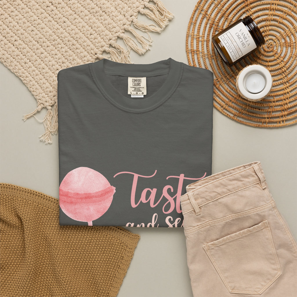 Christian Lollipop Tee — "Taste and See that the Lord is Good" Pink Faith T-Shirt