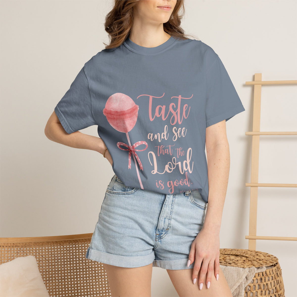 Christian Lollipop Tee — "Taste and See that the Lord is Good" Pink Faith T-Shirt