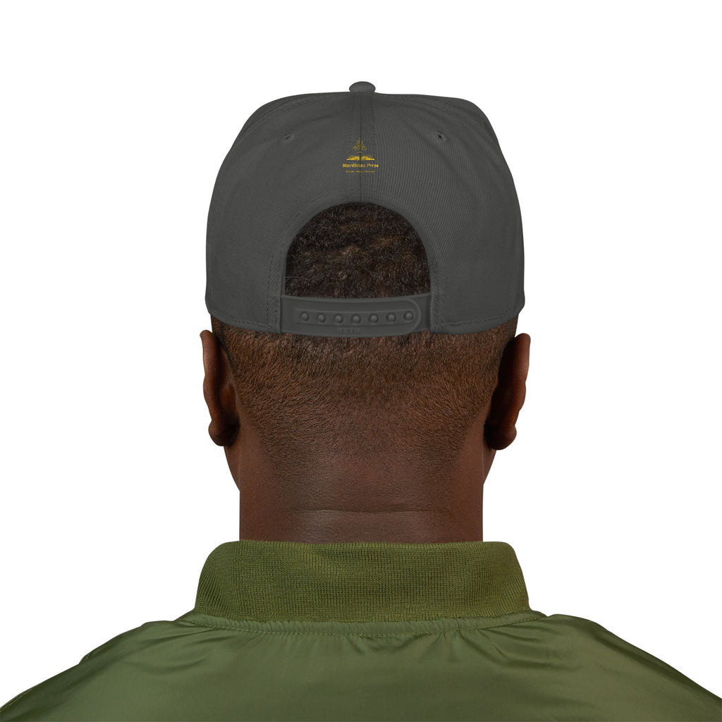 Embroidered 'Stoked' Snapback Hat — Black & Charcoal Skate Cap