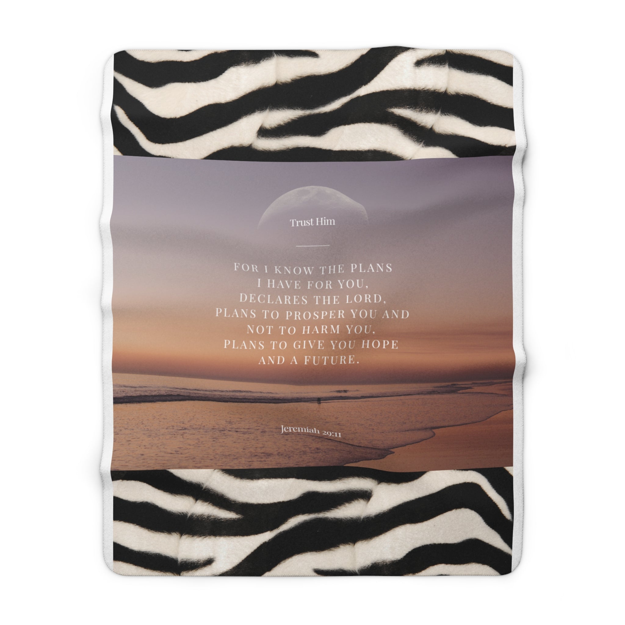 Inspirational Psalm Sherpa Blanket — "For I Know the Plans" Cozy Fleece with Zebra Trim