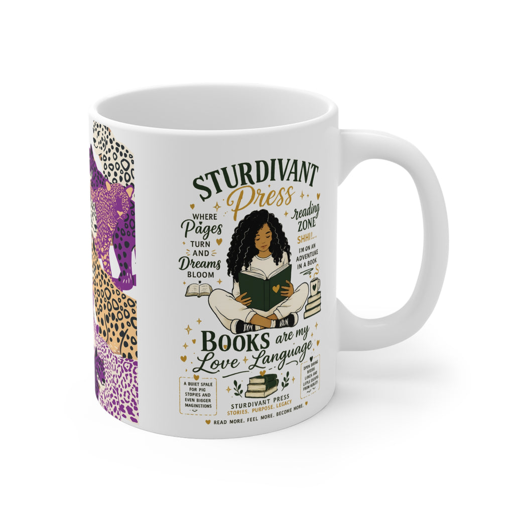 Publishing Mug — 'Sturdivant Press' Book Lover Coffee Cup with Colorful Leopard Pattern