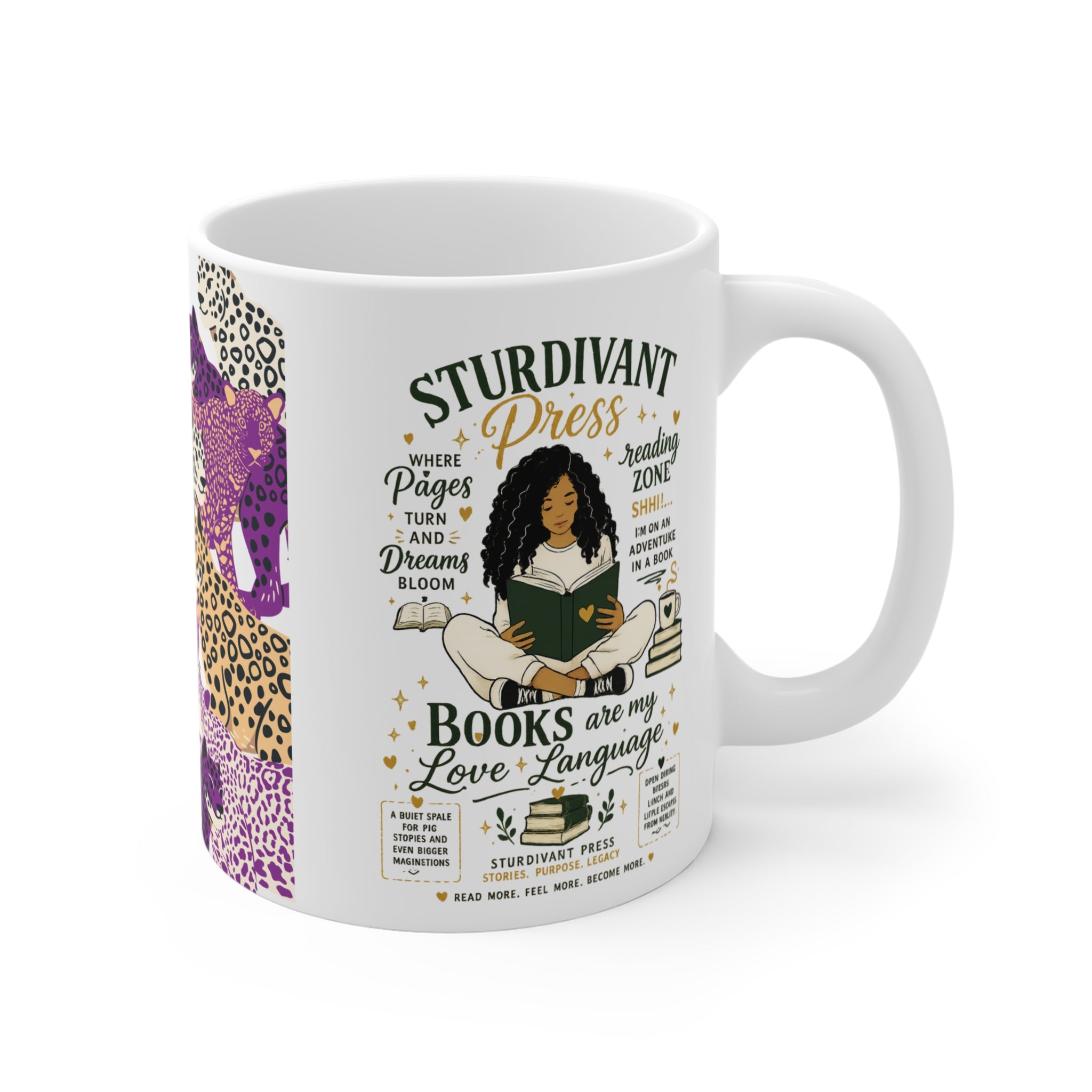 Publishing Mug — 'Sturdivant Press' Book Lover Coffee Cup with Colorful Leopard Pattern