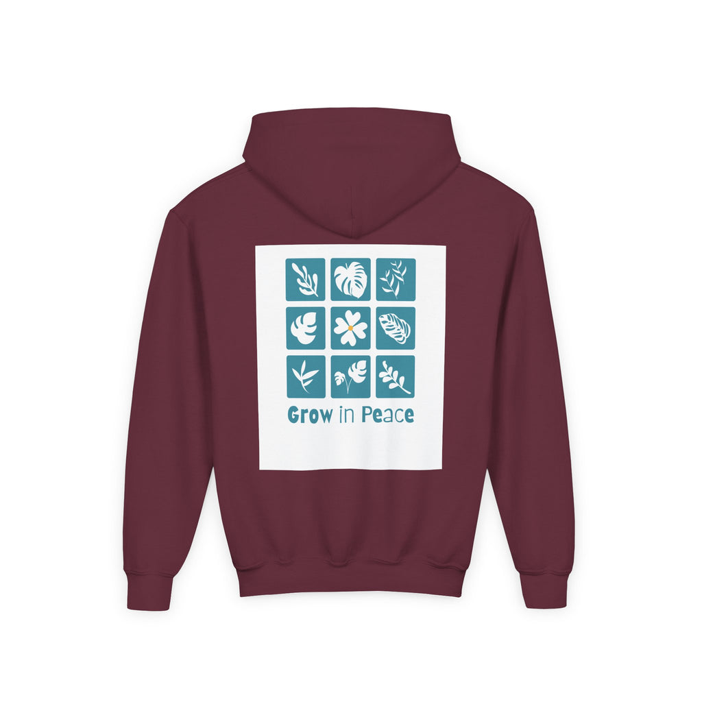Youth Hoodie — 'Book Club' Front Logo & 'Grow In Peace' Botanical Back Graphic