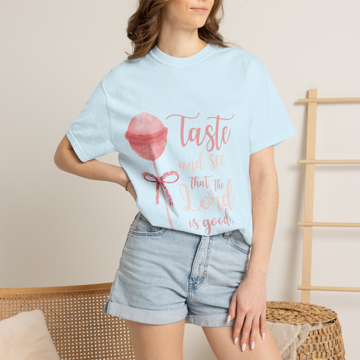 Christian Lollipop Tee — "Taste and See that the Lord is Good" Pink Faith T-Shirt