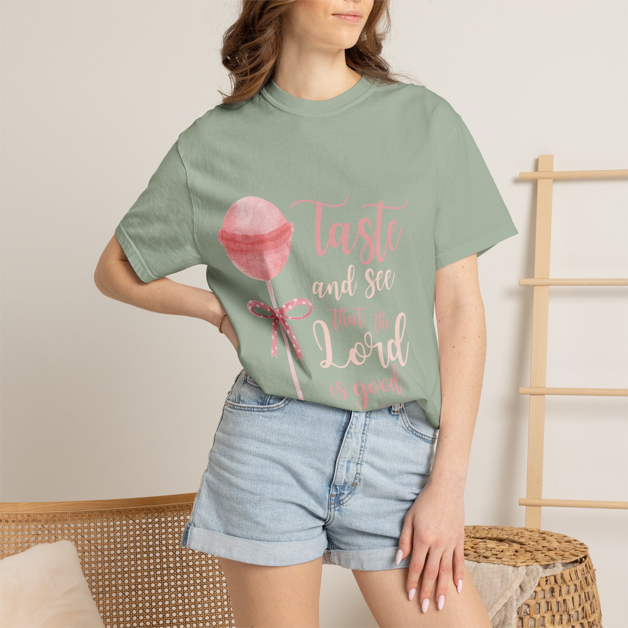Christian Lollipop Tee — "Taste and See that the Lord is Good" Pink Faith T-Shirt
