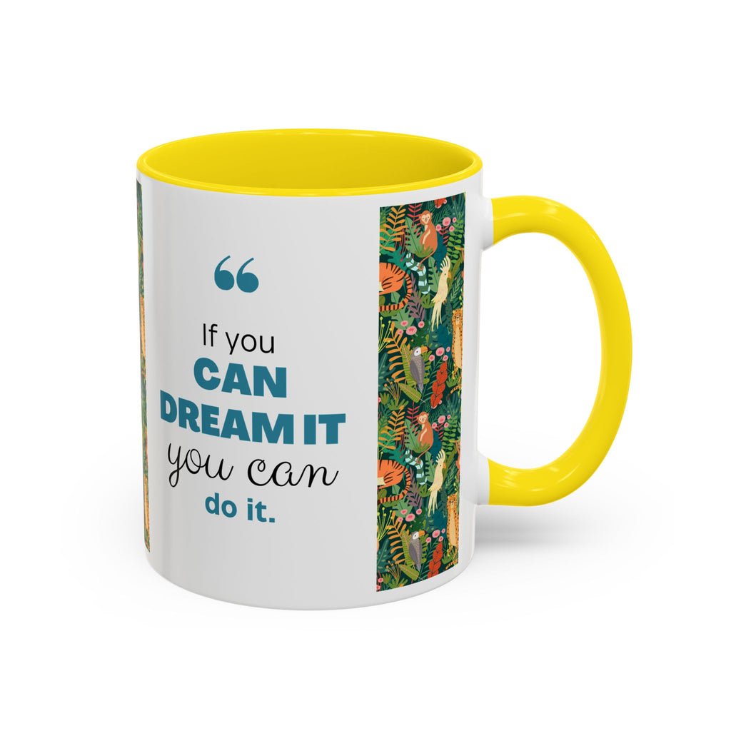 Tropical Jungle Animal Accent Coffee Mug — Colorful Parrot, Tiger & Leopard Pattern (11/15 oz)