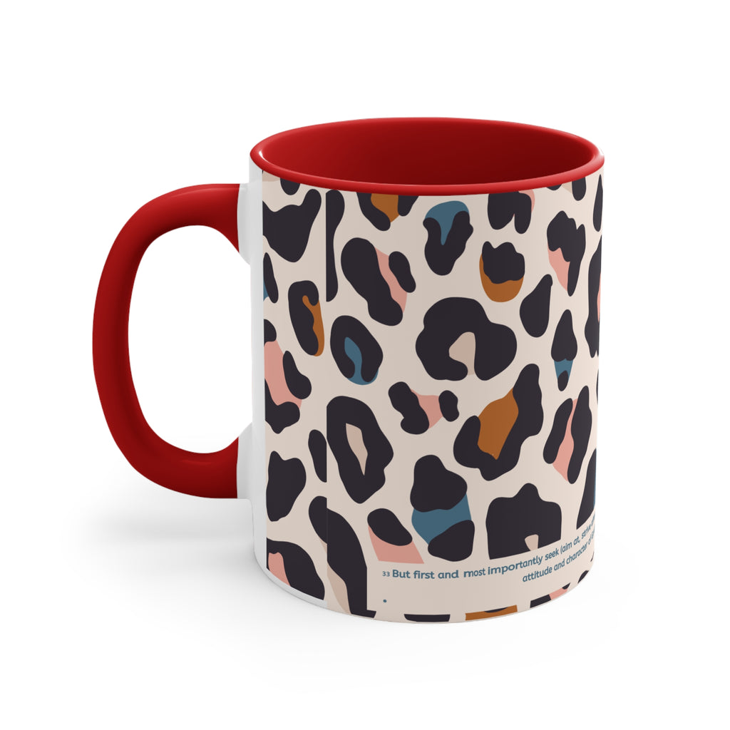 Leopard Print Accent Mug — Pink Interior & Handle, Colorful Animal Spot Coffee Cup