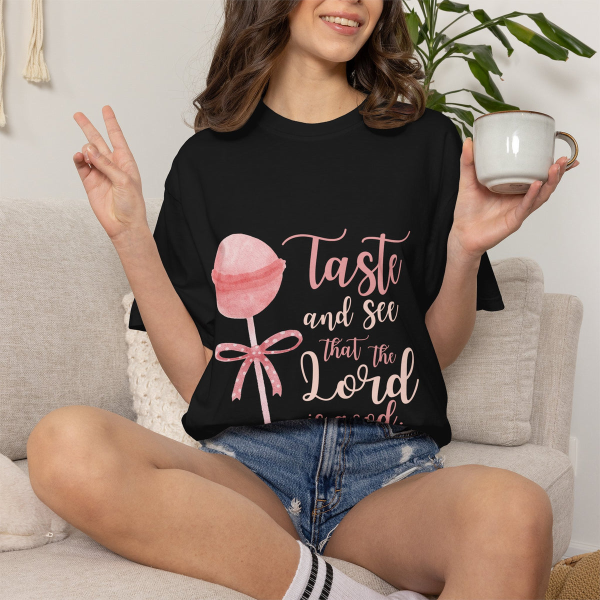 Christian Lollipop Tee — "Taste and See that the Lord is Good" Pink Faith T-Shirt