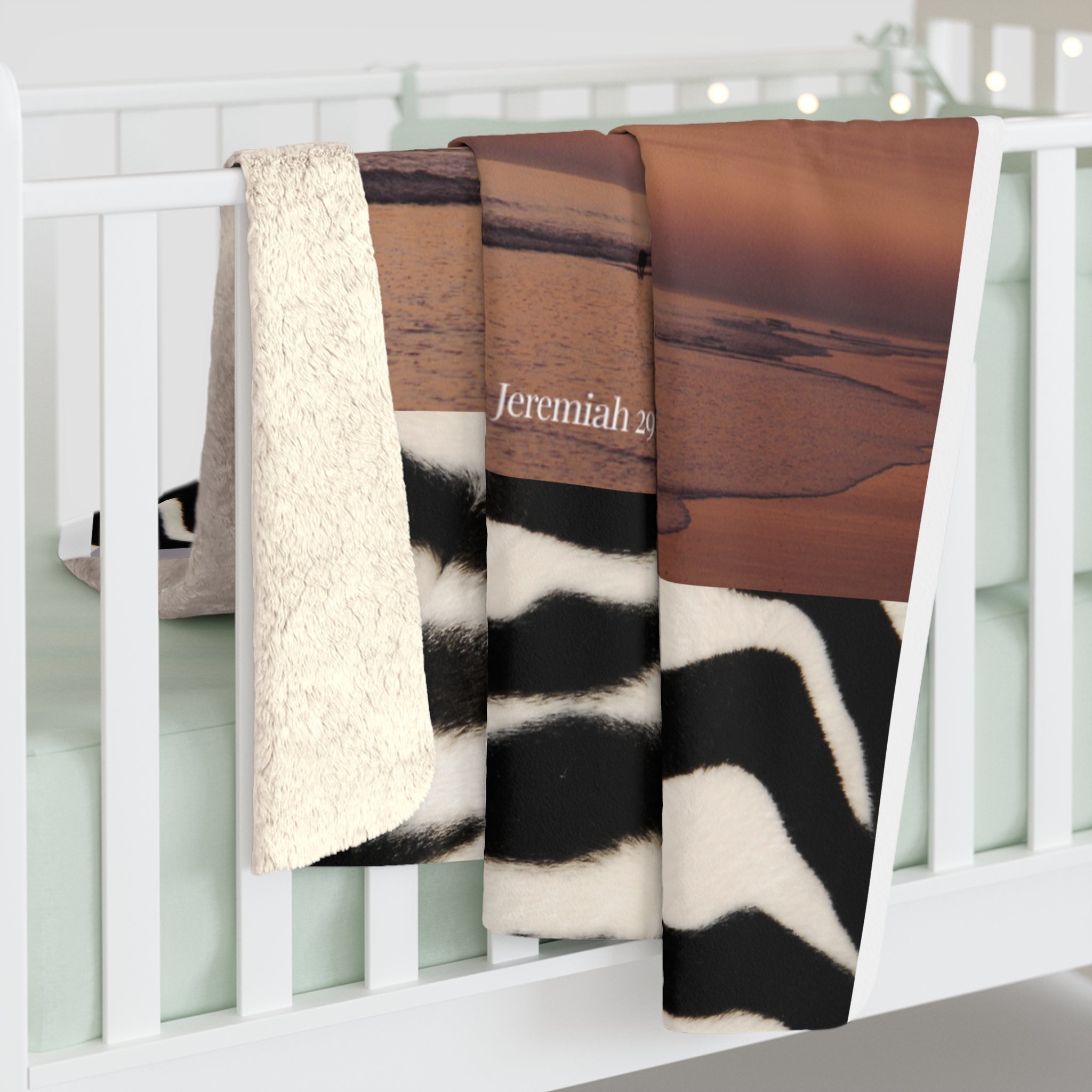 Inspirational Psalm Sherpa Blanket — "For I Know the Plans" Cozy Fleece with Zebra Trim