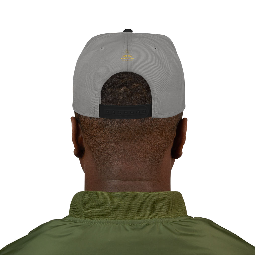 Embroidered 'Stoked' Snapback Hat — Black & Charcoal Skate Cap