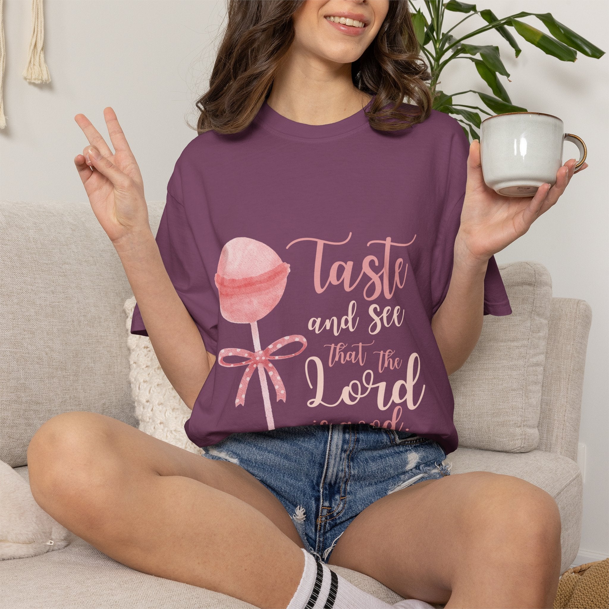 Christian Lollipop Tee — "Taste and See that the Lord is Good" Pink Faith T-Shirt