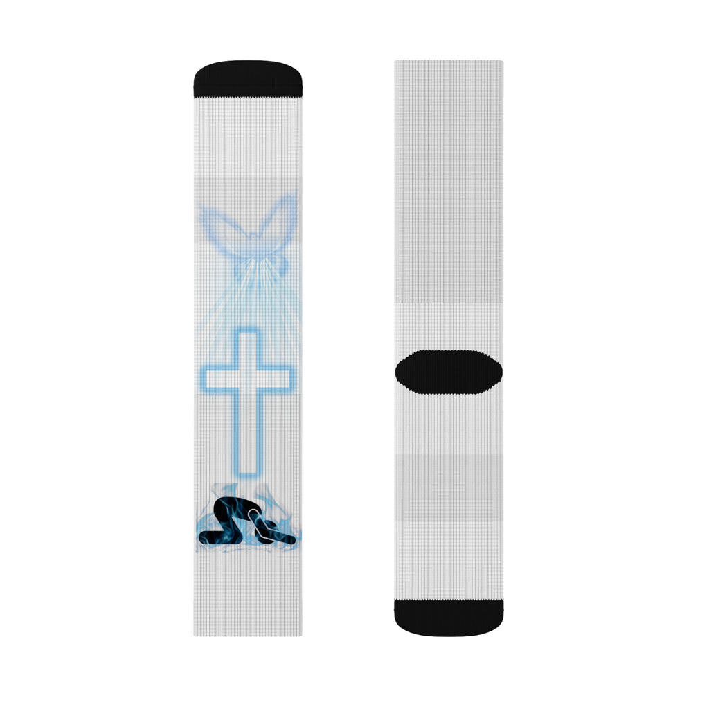 Blue Neon Cross Sublimation Socks — Gothic Streetwear Crew Socks