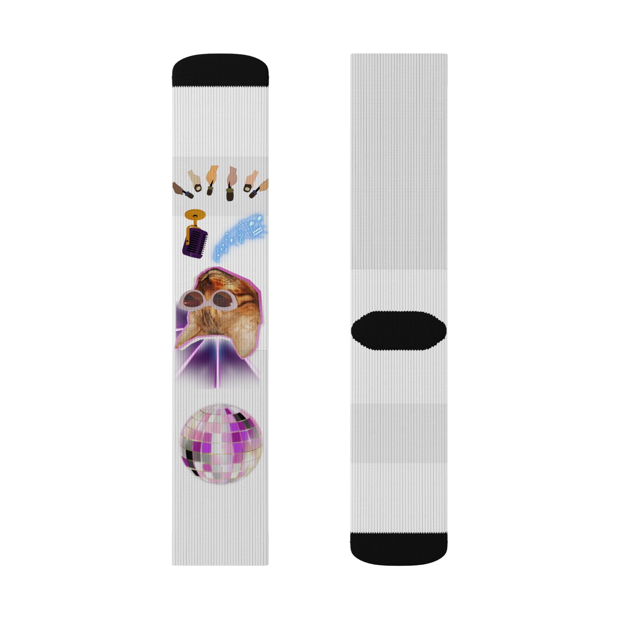 Colorful Disco Cat Sublimation Socks — Funky Novelty Crew Socks