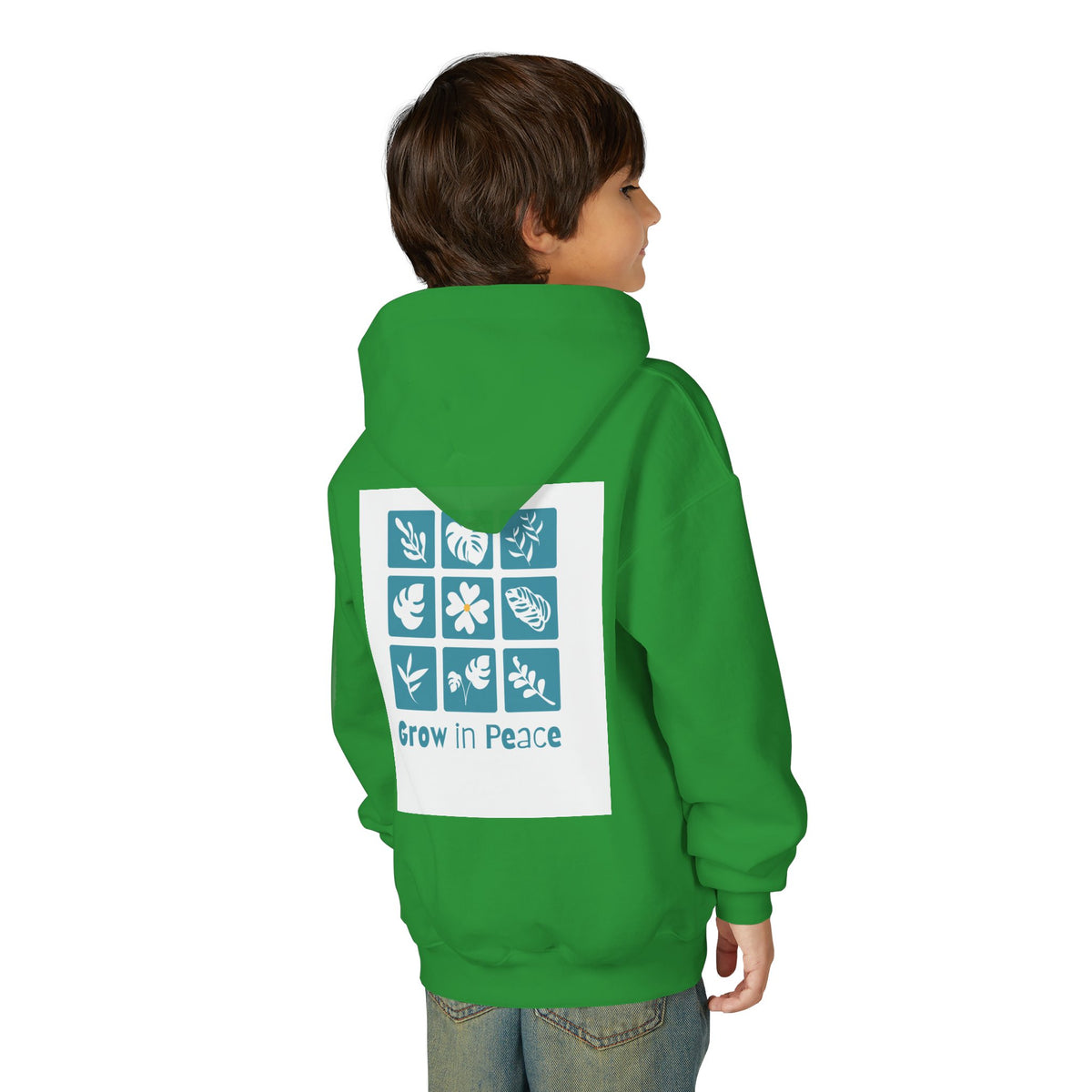 Youth Hoodie — 'Book Club' Front Logo & 'Grow In Peace' Botanical Back Graphic