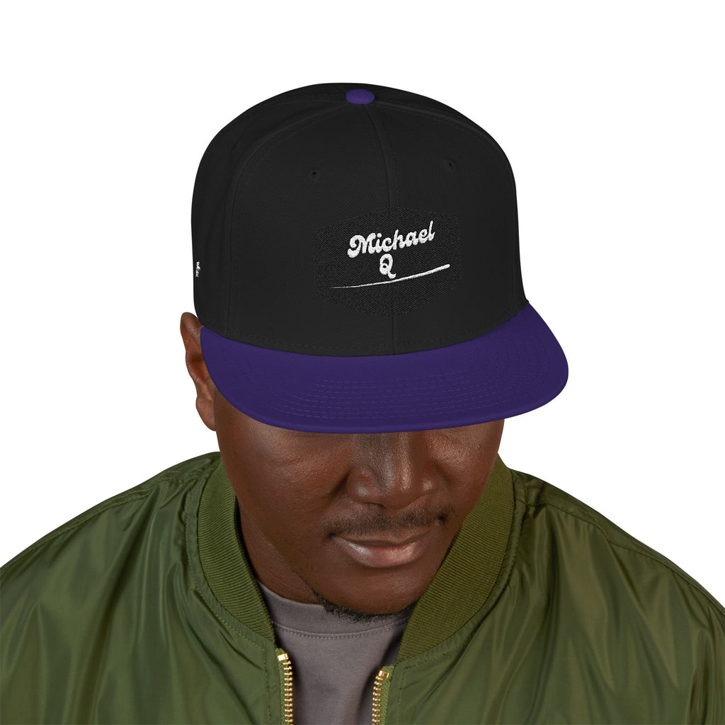 Embroidered 'Stoked' Snapback Hat — Black & Charcoal Skate Cap