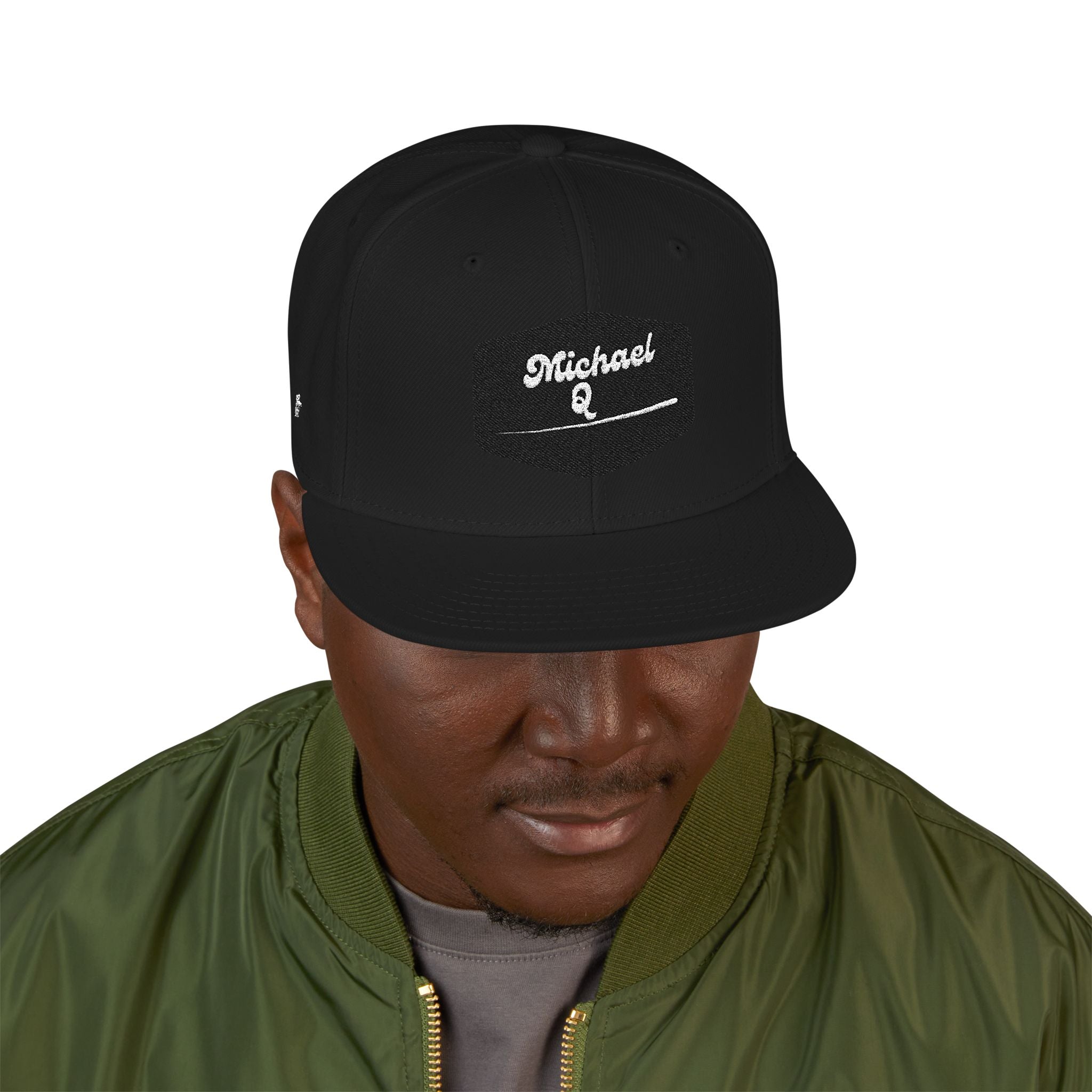 Embroidered 'Stoked' Snapback Hat — Black & Charcoal Skate Cap