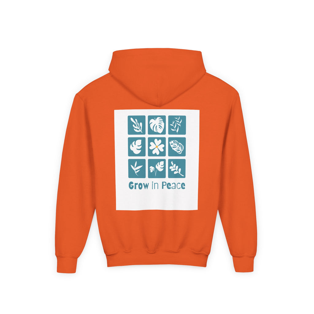 Youth Hoodie — 'Book Club' Front Logo & 'Grow In Peace' Botanical Back Graphic