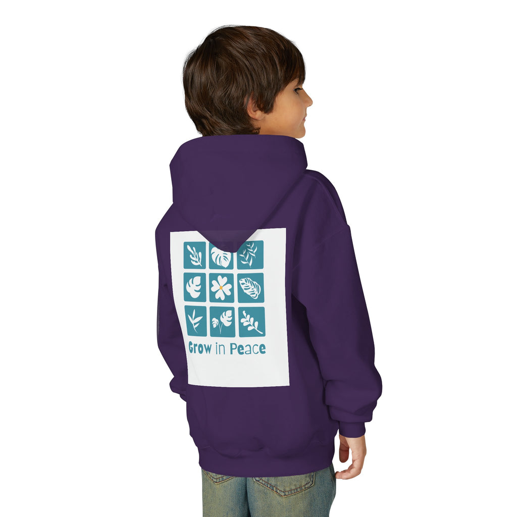 Youth Hoodie — 'Book Club' Front Logo & 'Grow In Peace' Botanical Back Graphic