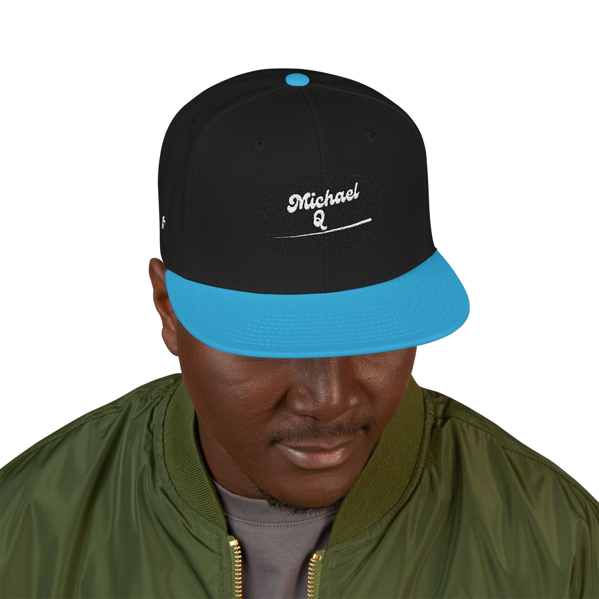 Embroidered 'Stoked' Snapback Hat — Black & Charcoal Skate Cap