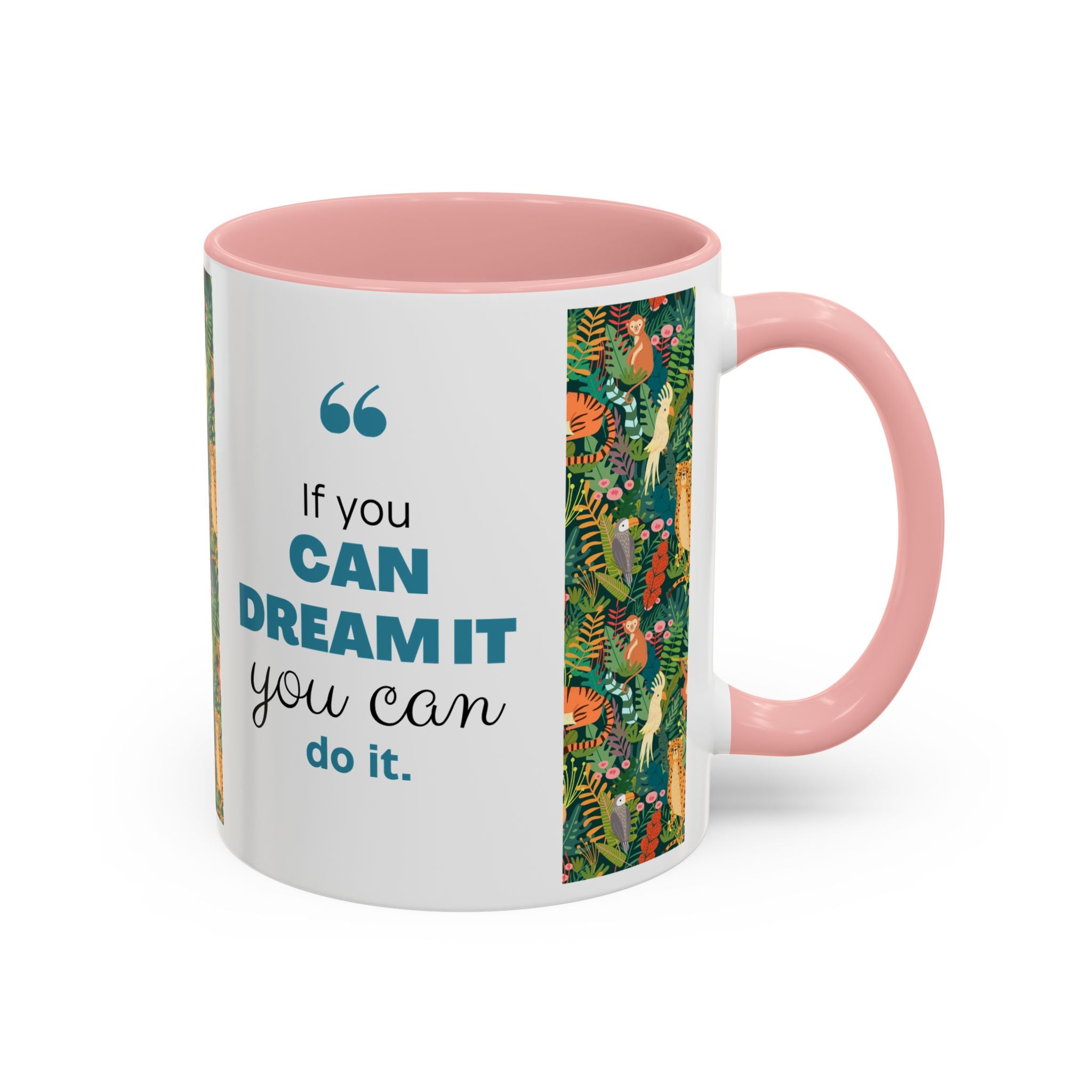 Tropical Jungle Animal Accent Coffee Mug — Colorful Parrot, Tiger & Leopard Pattern (11/15 oz)