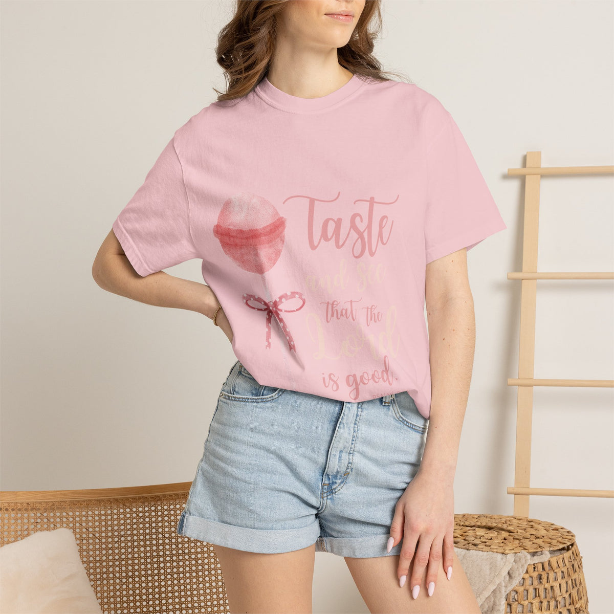 Christian Lollipop Tee — "Taste and See that the Lord is Good" Pink Faith T-Shirt